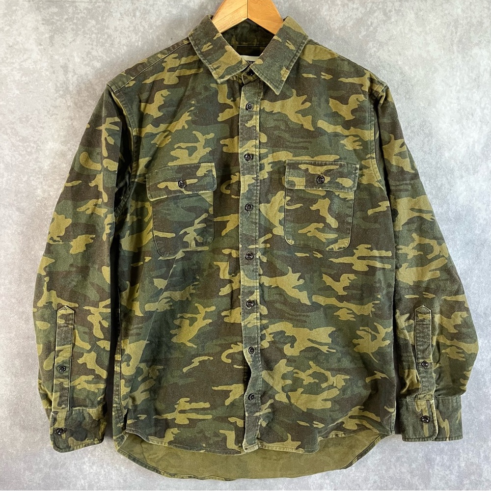 Taylor Stitch Button Shirt Men 40‎ (S) Woodland Camo All Over Print Long Sleeve